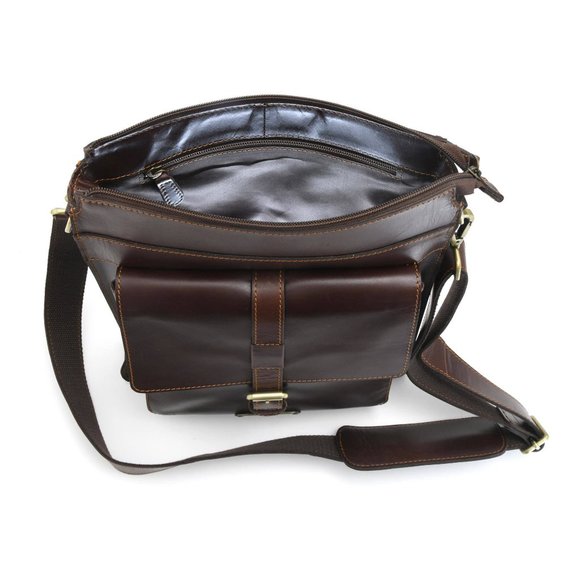 392002 Tall Messenger Bag in Dark Brown Leather - Picture 4 of 5